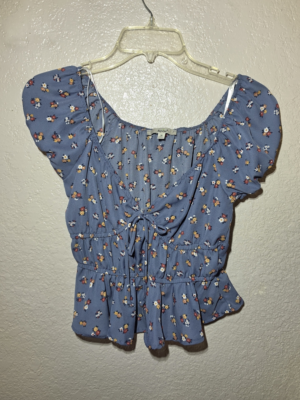 Forever 21 Blue Floral Tie-Front Peplum Top
